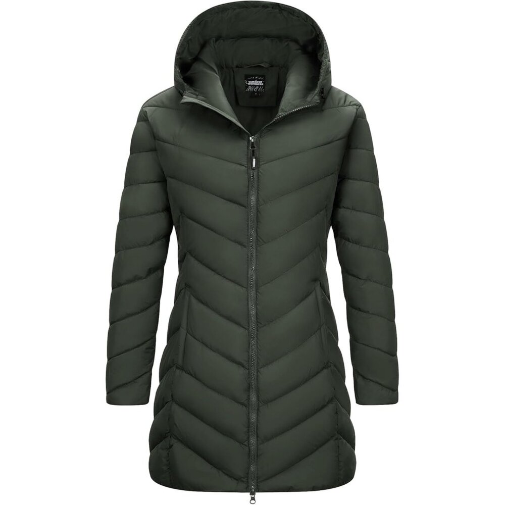 Women's Hooded Green Puffer Quilted Jacket Coat Lightweight Insulated Winter